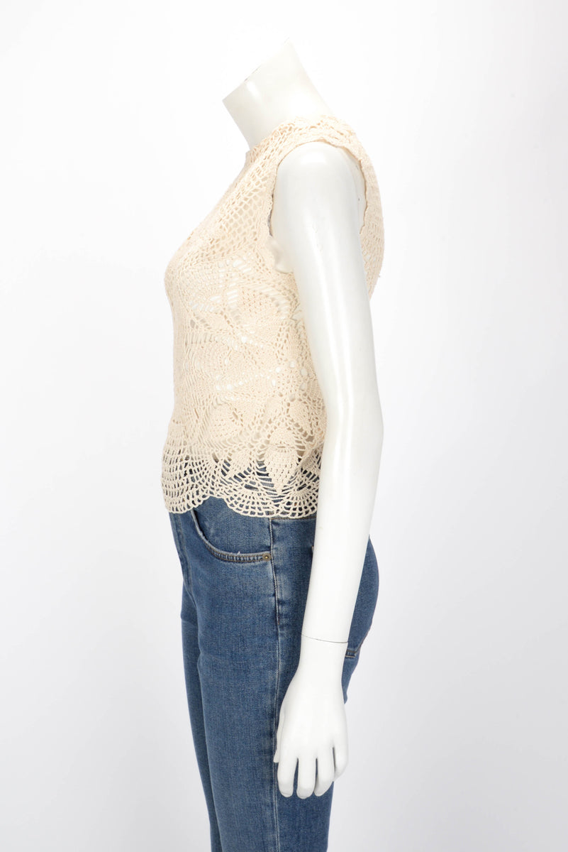 Magda Butrym Cream Cotton Crochet Top EU 36