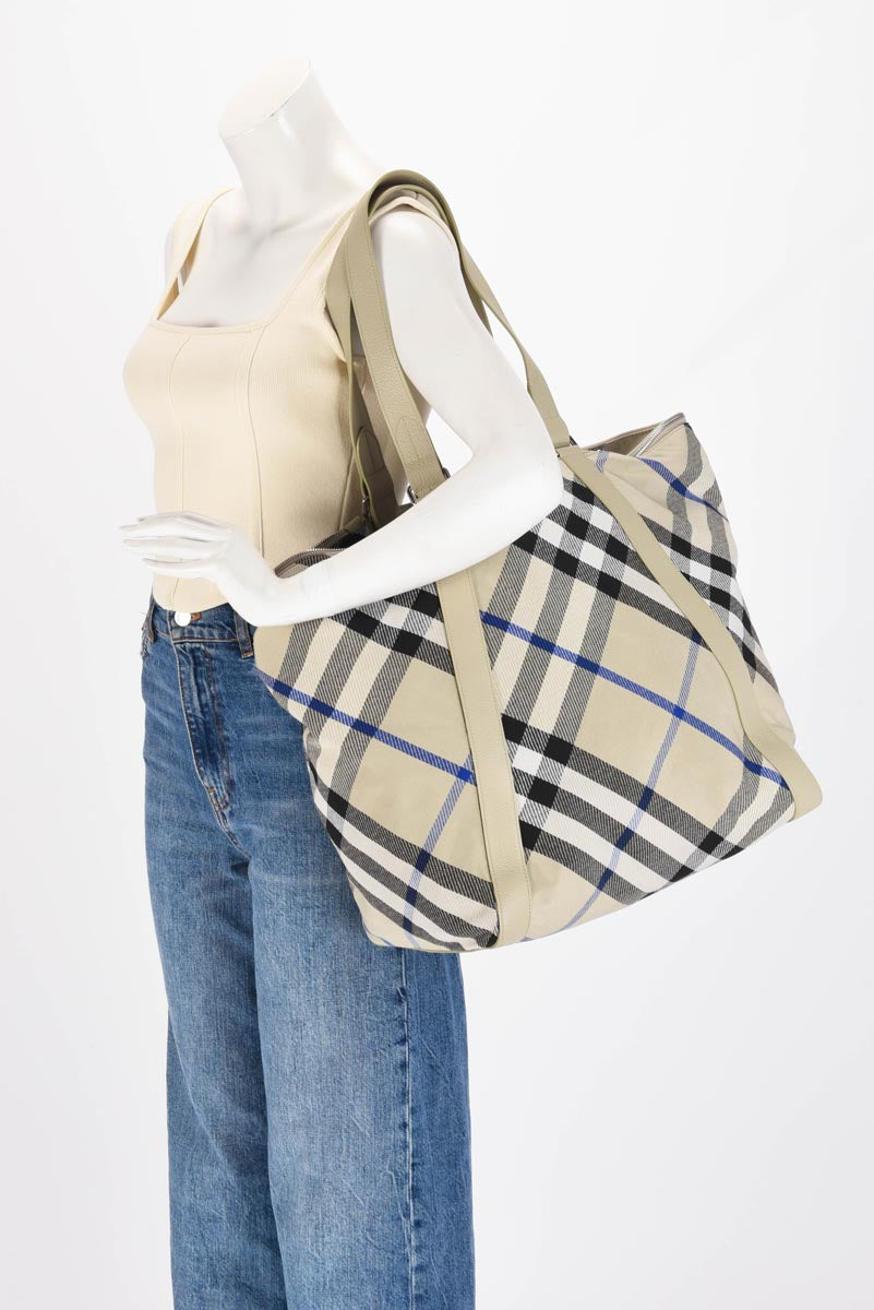 Burberry Beige Jacquard Check Large Festival Tote