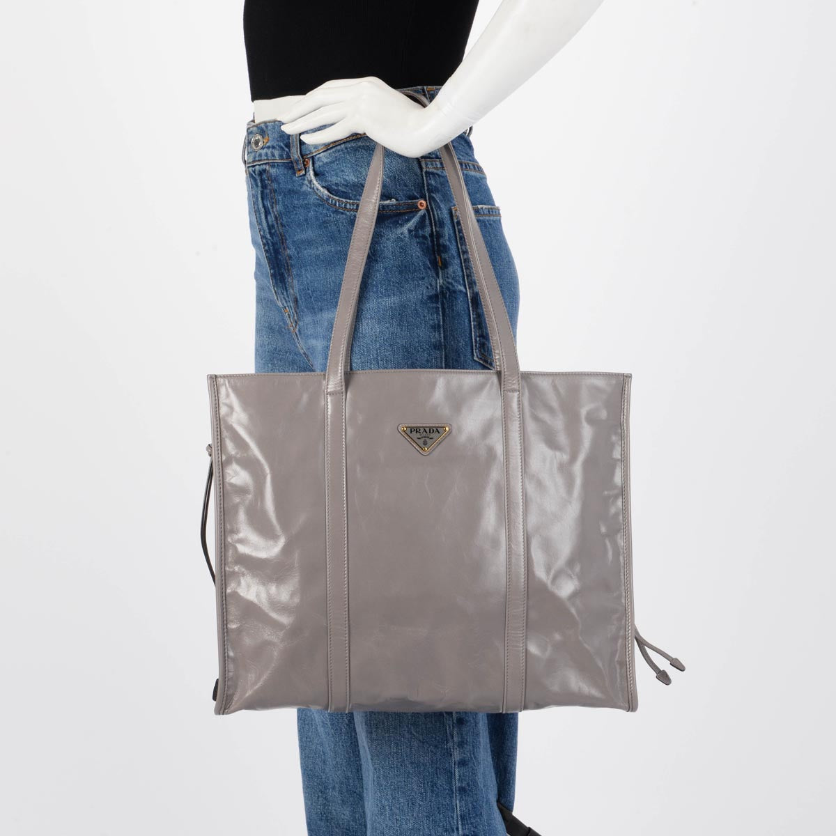 Prada Pewter Antique Nappa Leather Large Tote