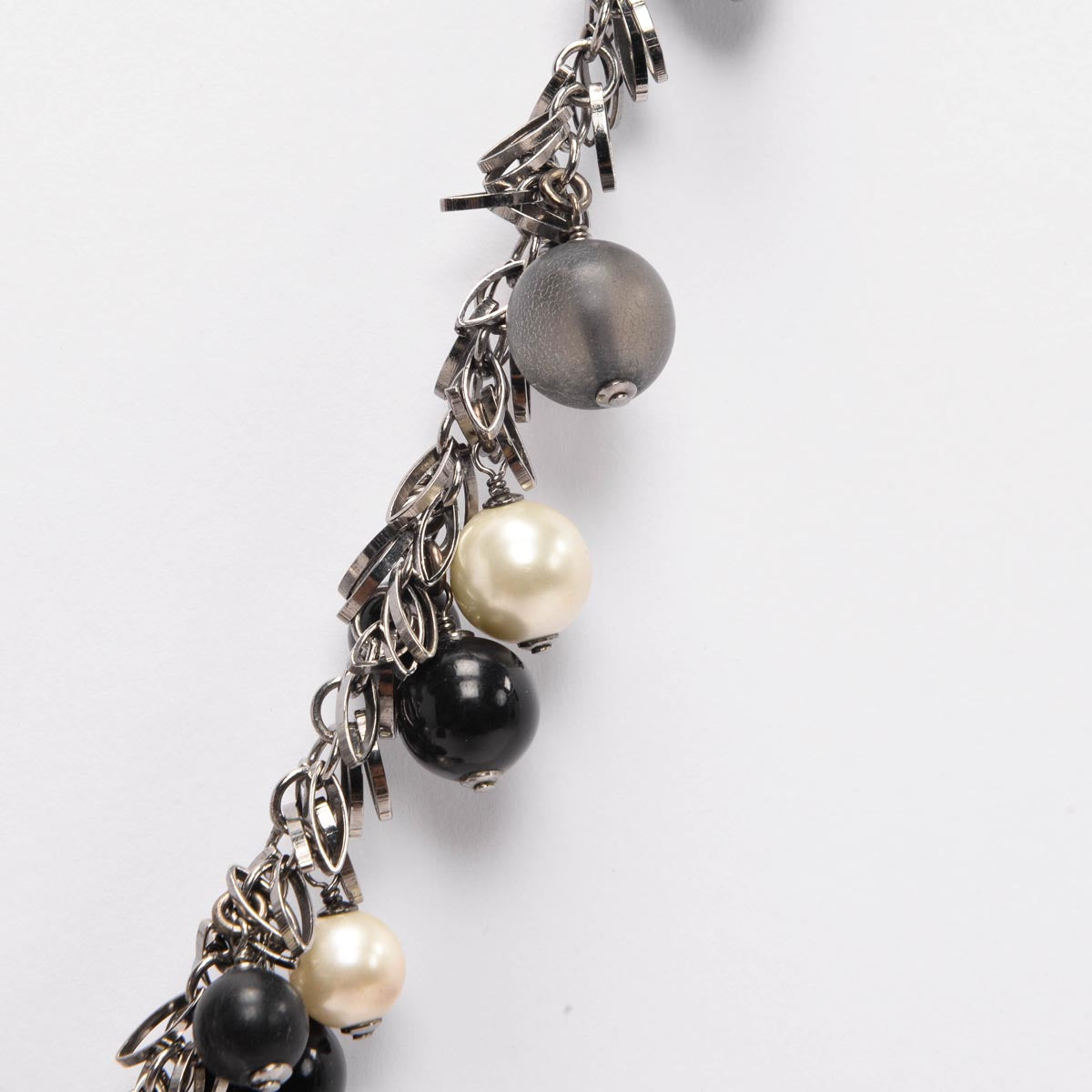 Chanel Pearl & Black Beaded Silver Chain CC Necklace