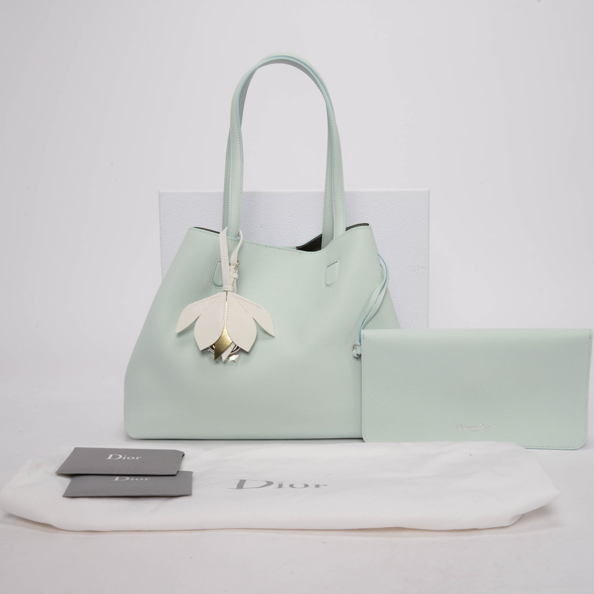 Dior Mint Green Grained Calfskin Bucket Tote
