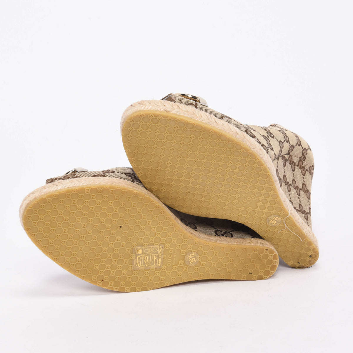 Gucci Beige GG Canvas Horsebit Espadrille Wedges