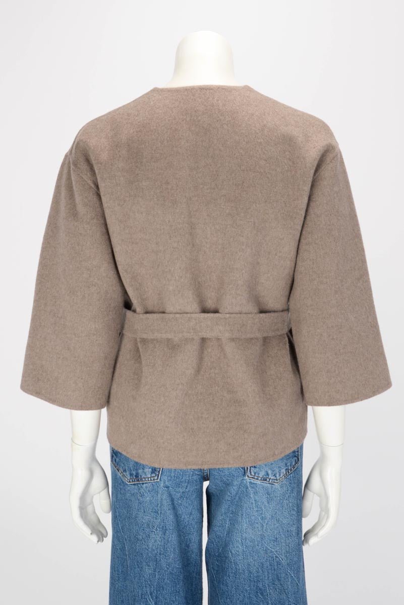 Max Mara Taupe Wool Reversible Belted Jacket IT 38