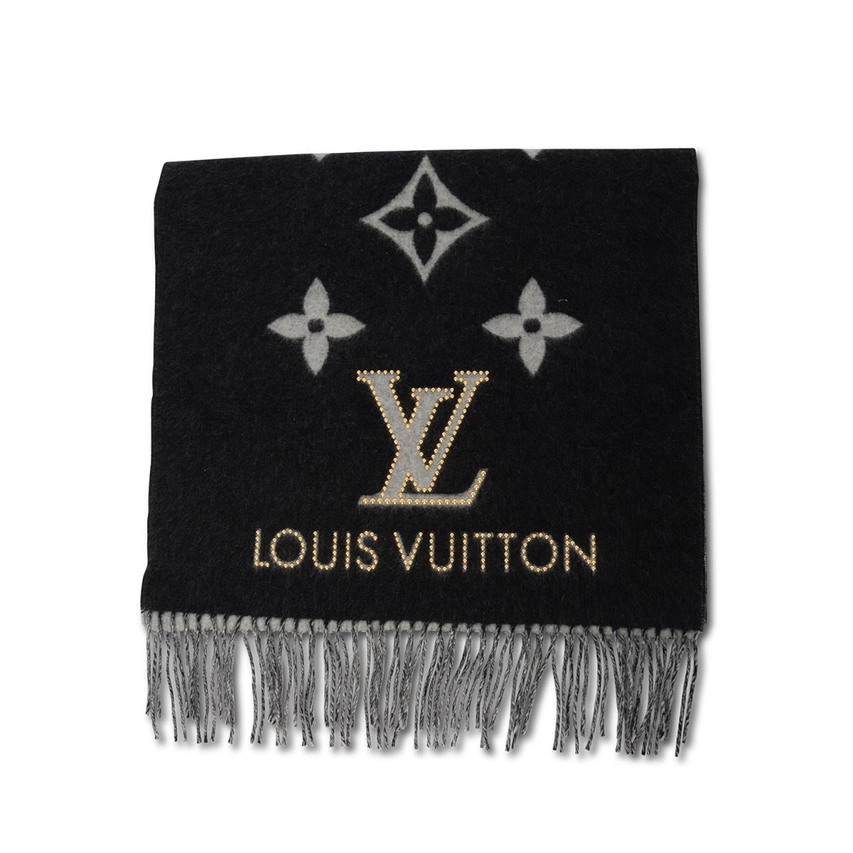 Louis Vuitton Black & Grey Cashmere Studdy Reykjavik Scarf