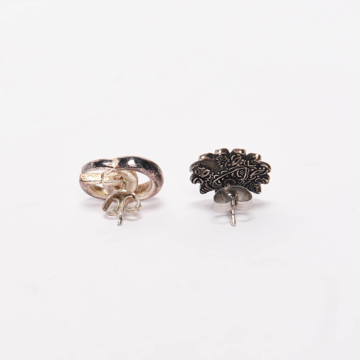 Gucci Sterling Silver GG Marmont & Flower Stud Earrings