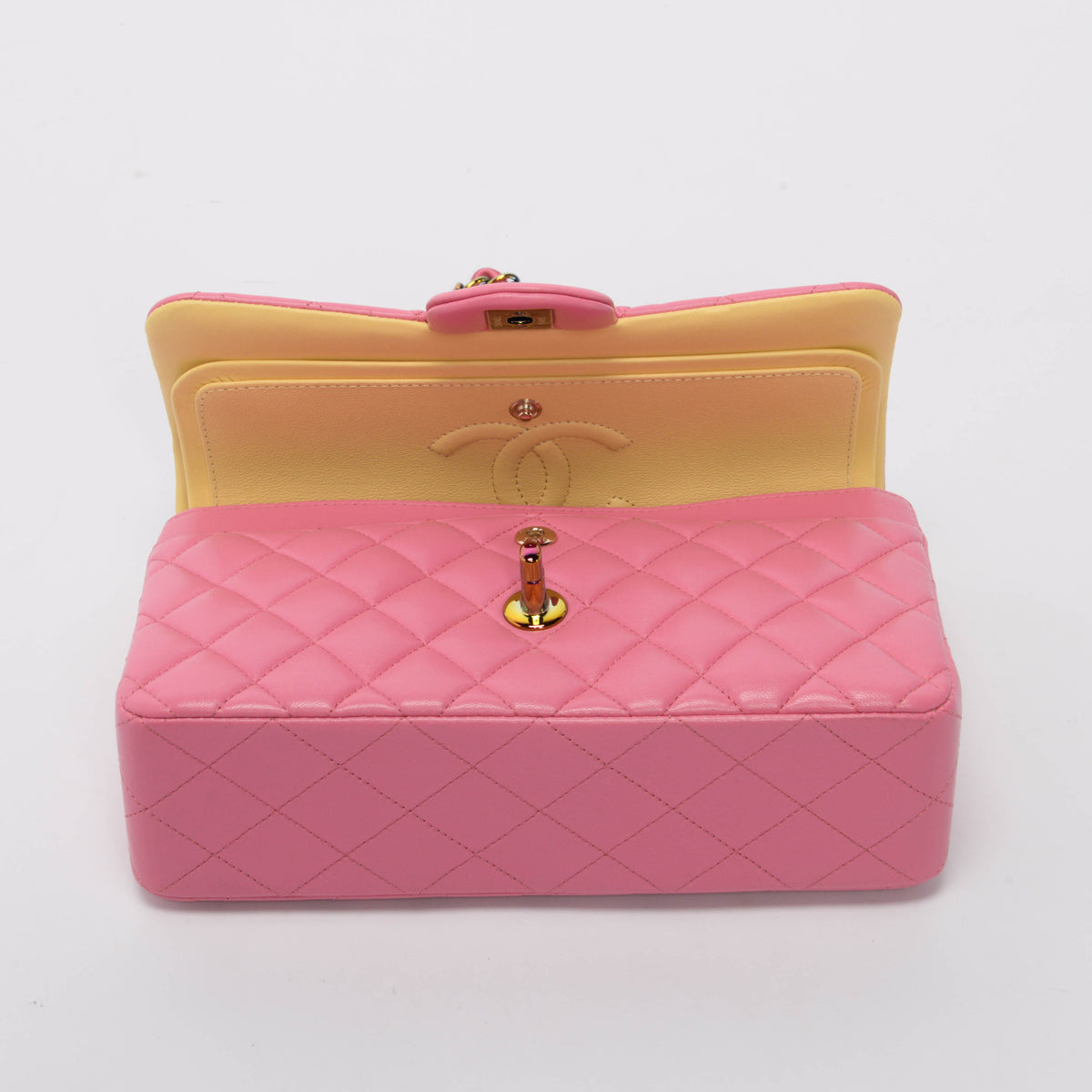 Chanel Pink & Yellow Quilted Lambskin Small Classic Flap Bag
