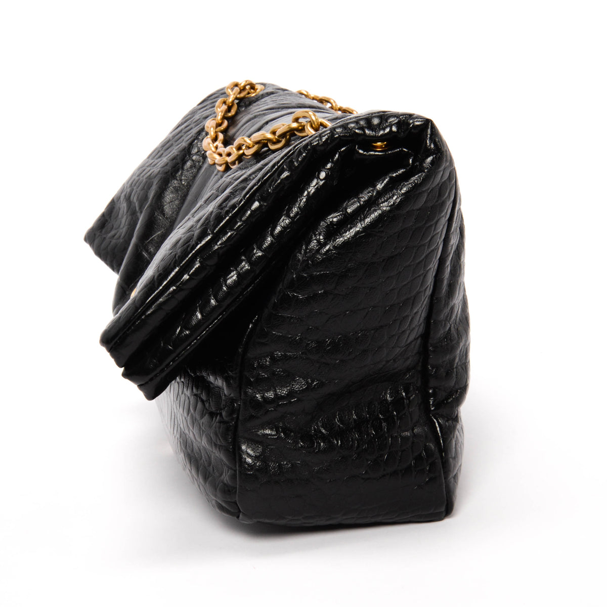 Balenciaga Black Croc Embossed Leather Medium Monaco Sling Bag