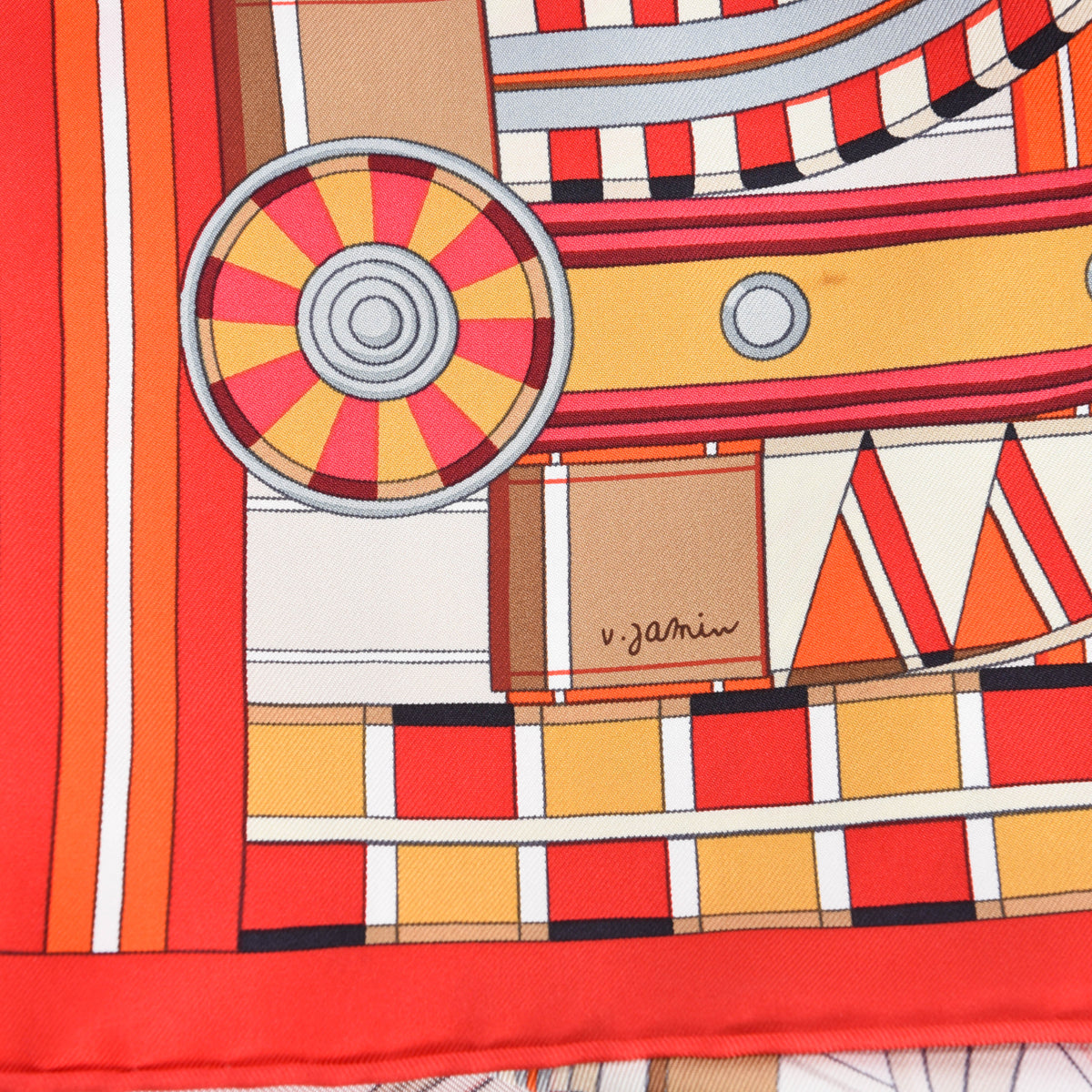 Hermes Red Silk Voltes Et Pirouettes Scarf 90