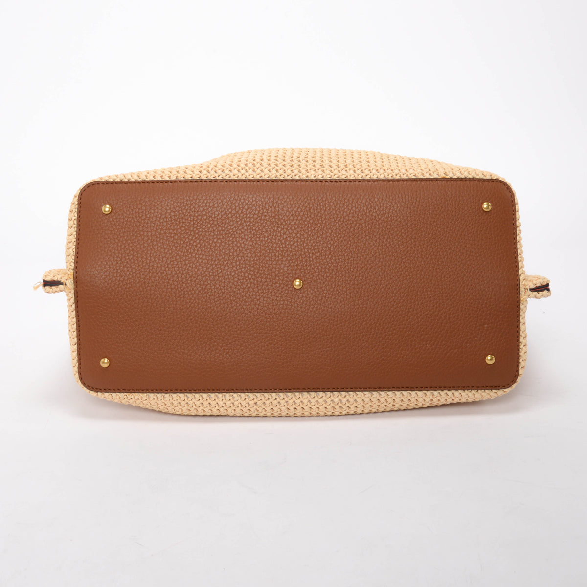 Valentino Tan Calfskin & Raffia Medium Rockstud VLogo Tote