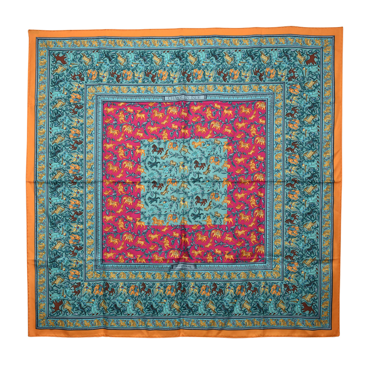Hermes Aqua Silk Chasse En Inde Scarf