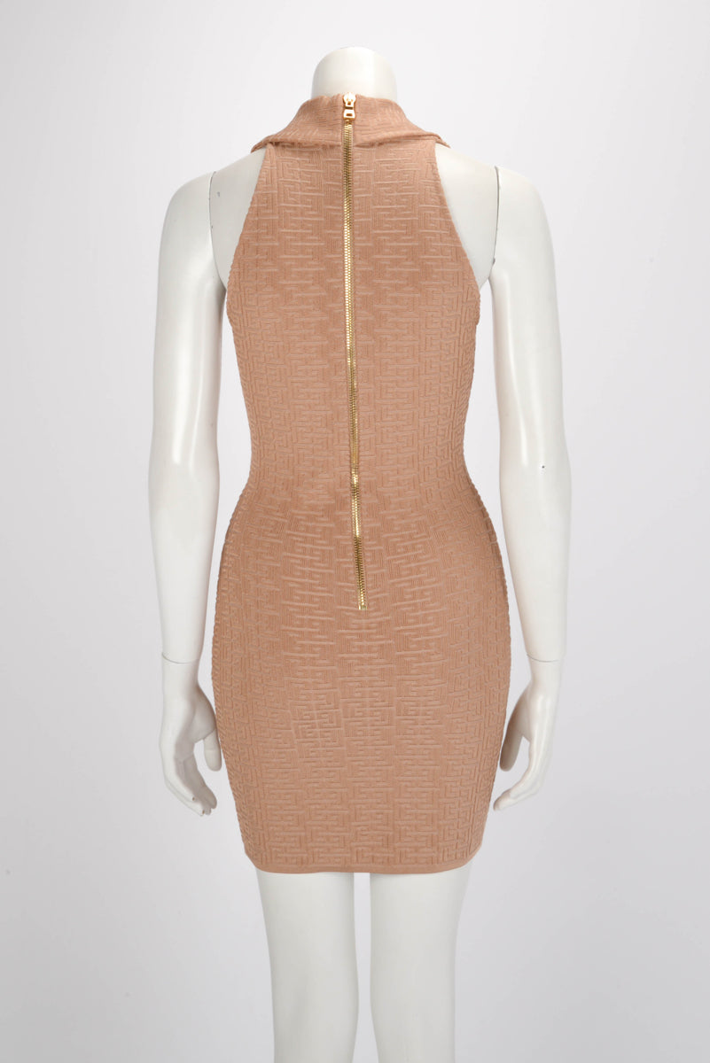 Balmain Gold Monogram Knit Sleeveless V-Neck Dress FR 36