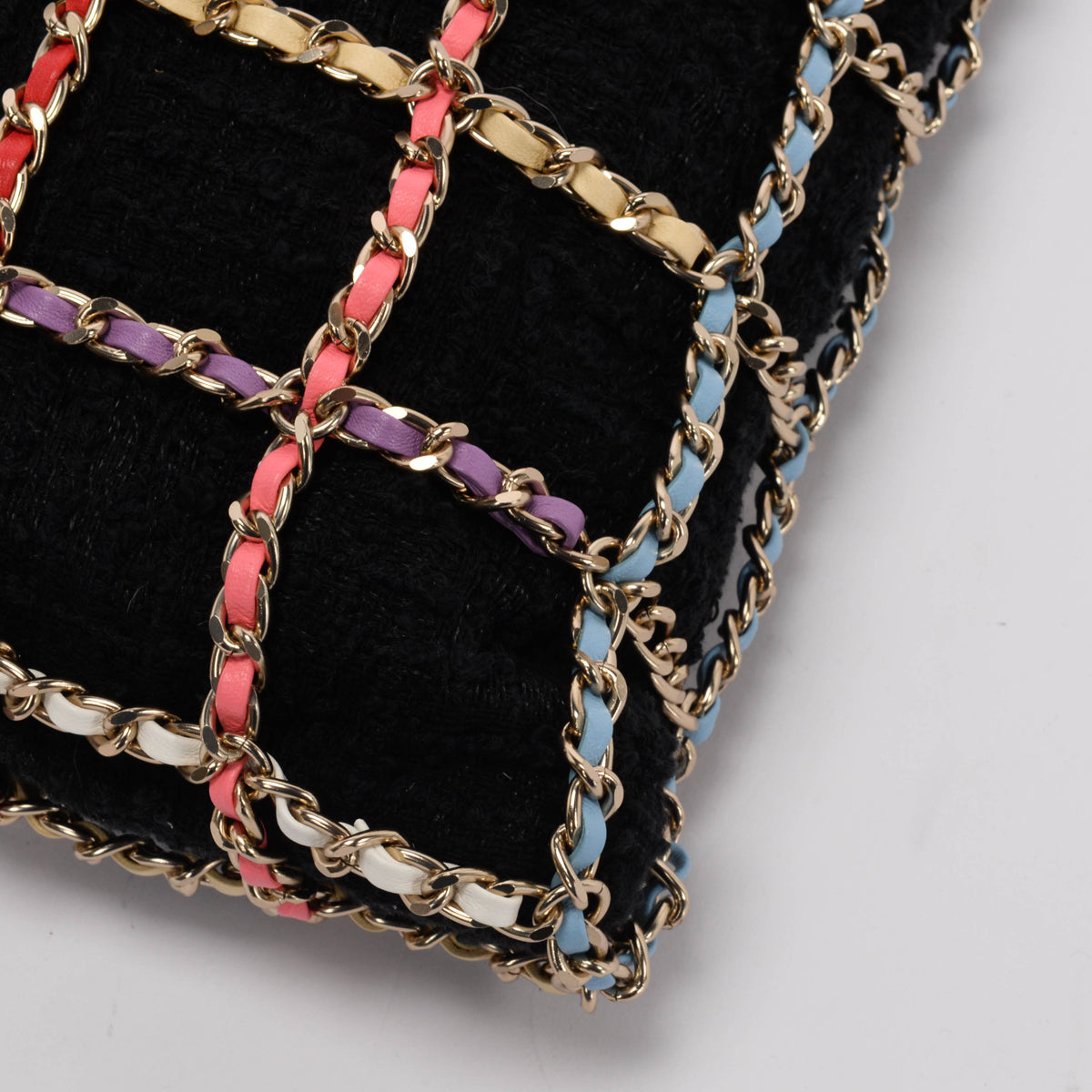 Chanel Black Tweed & Rainbow Chain Large Shopping Tote