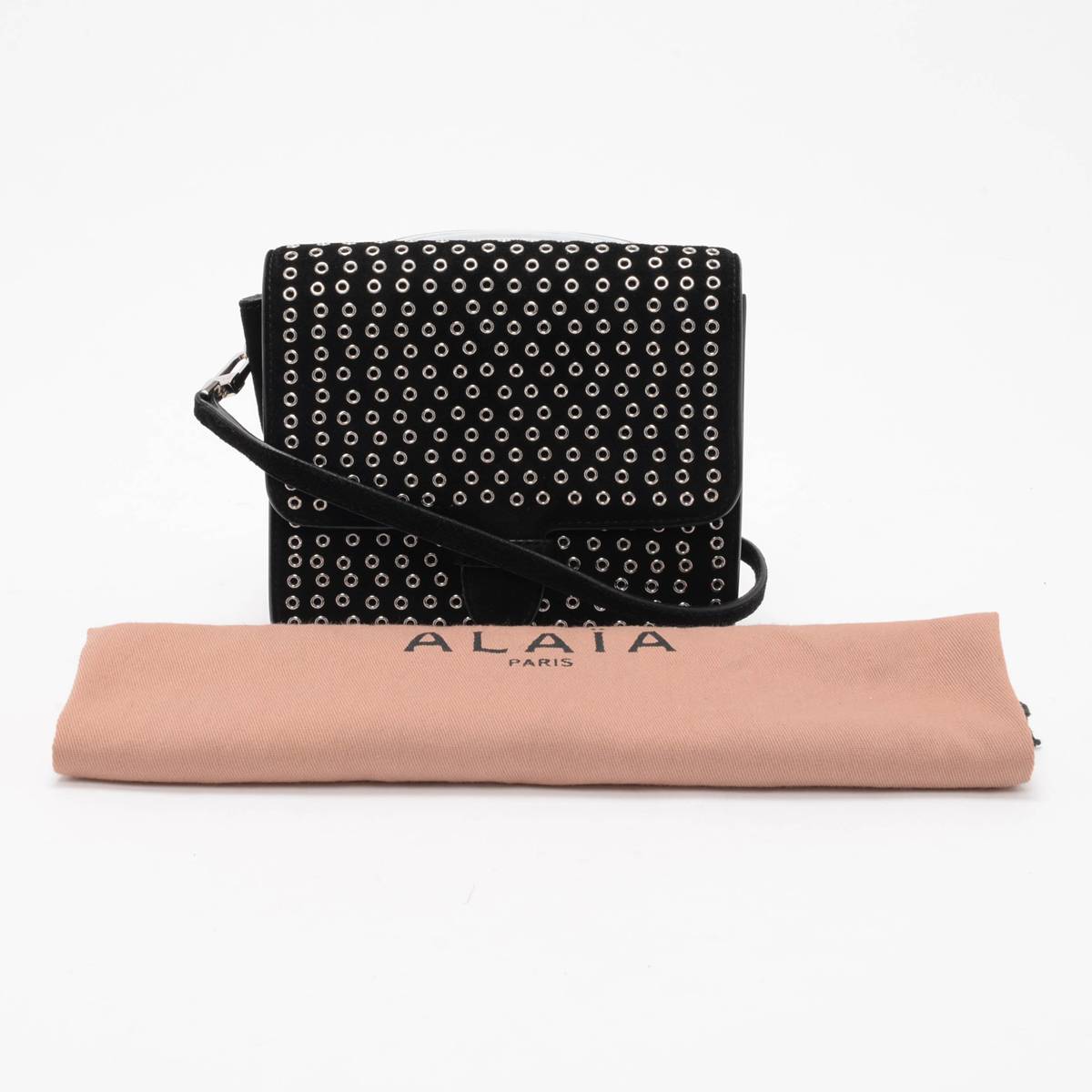 Alaia Black Suede Silver Eyelet Cross Body Bag