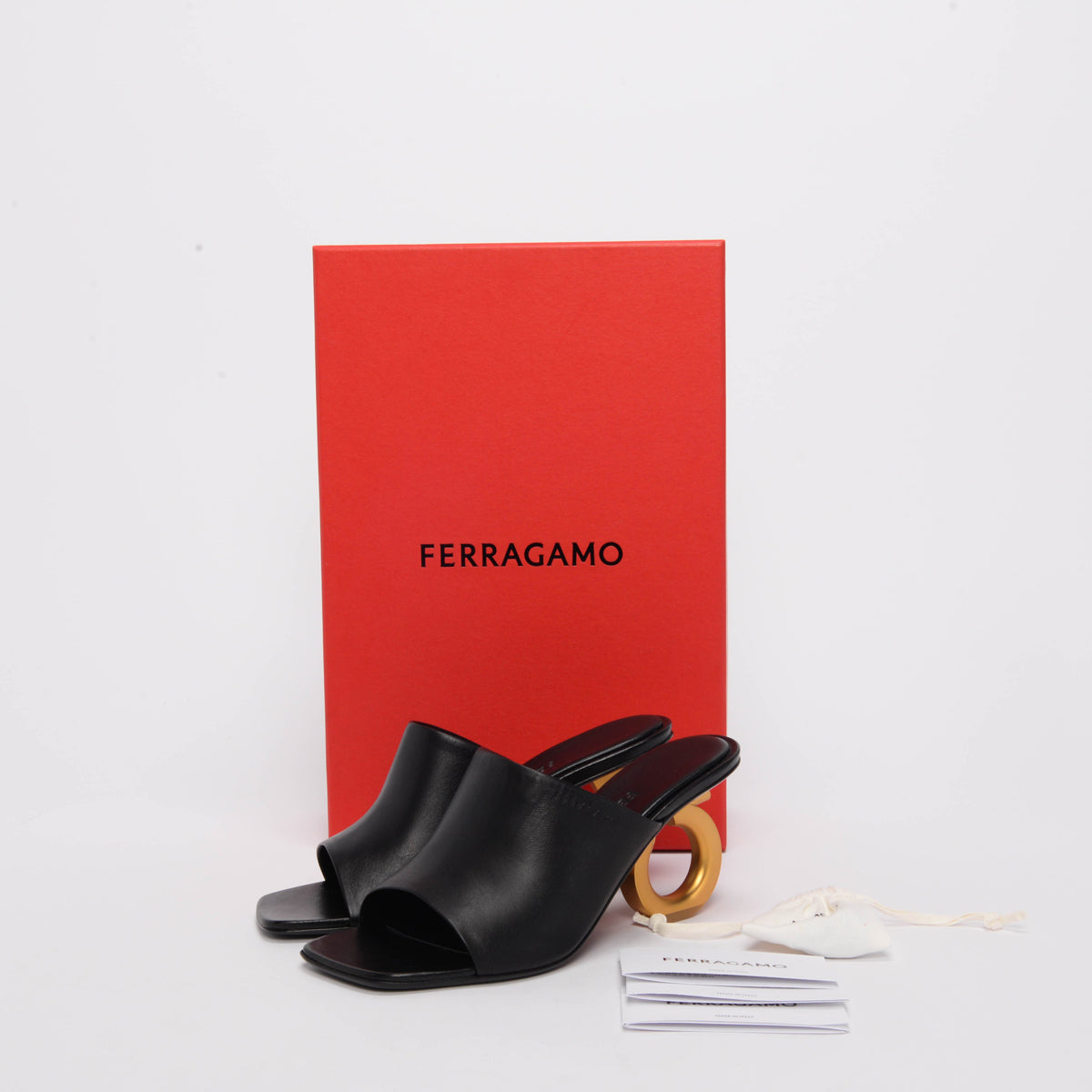 Ferragamo Black Lambskin Astro Mules 7.5