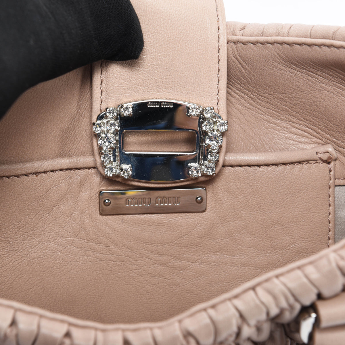 Miu Miu Beige Matelasse Mini Crystal Tote