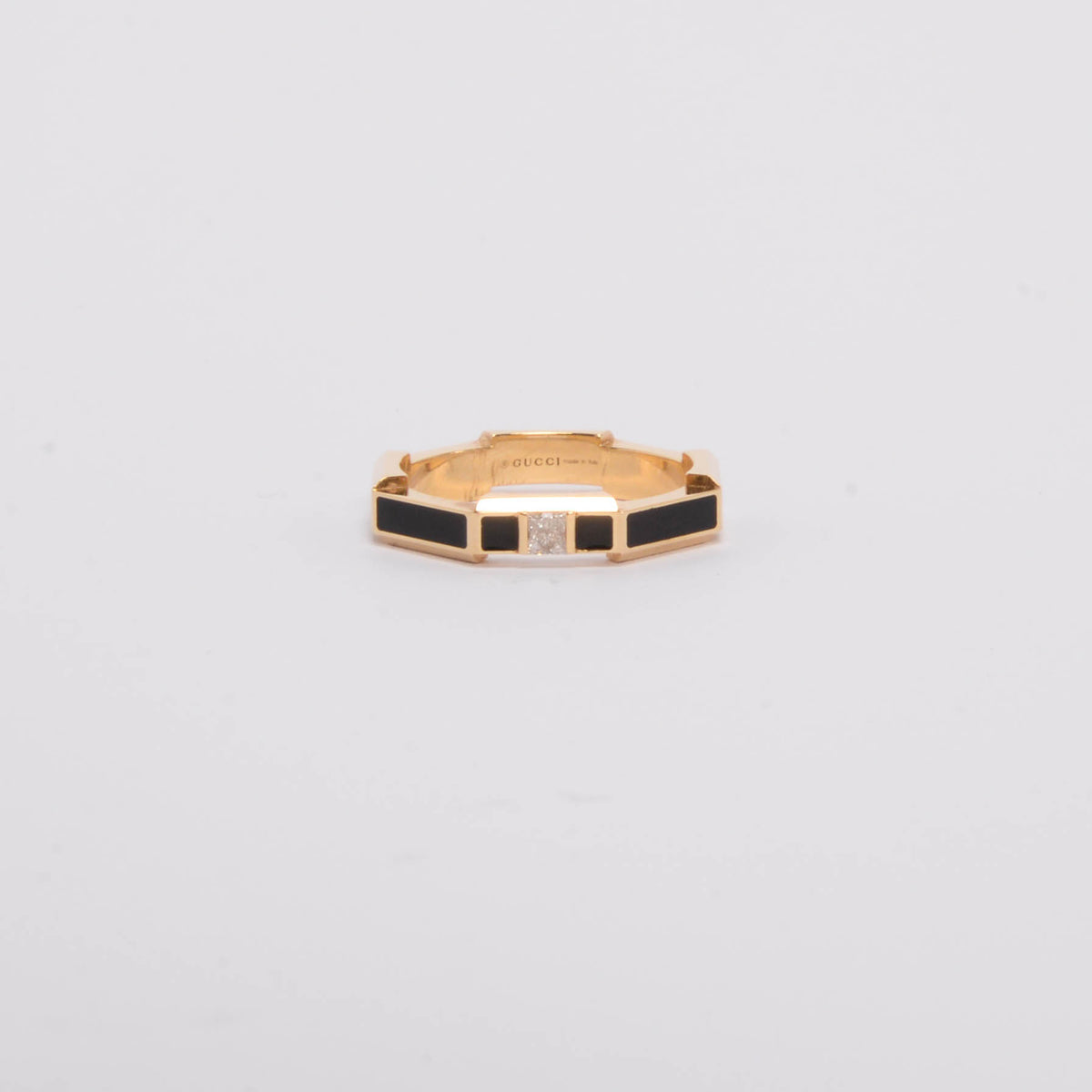 Gucci Black Enamel & Gold Link To Love Diamond Ring