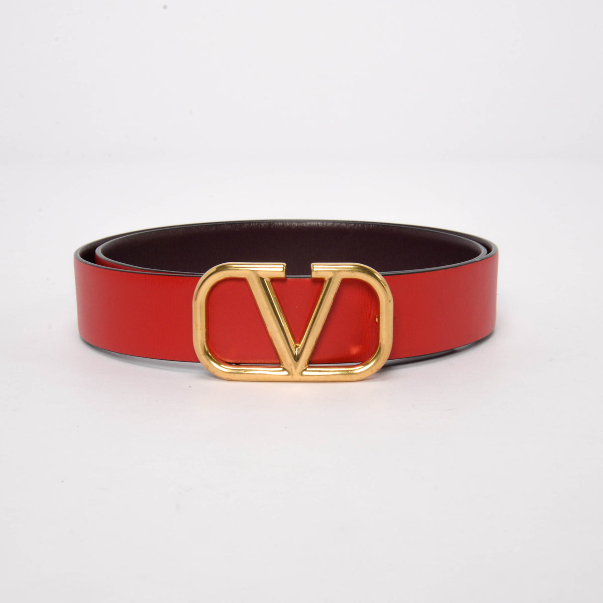 Valentino Red & Burgundy Glossy Calfskin Vlogo Reversible Belt