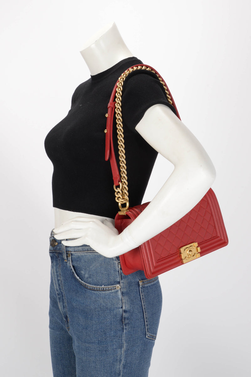 Chanel Red Quilted Calfskin Medium Boy Bag