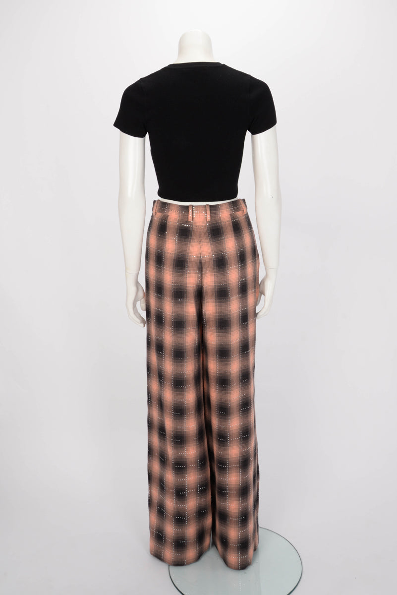 Chanel Pink & Black Cotton Check Sequined Pants FR 38