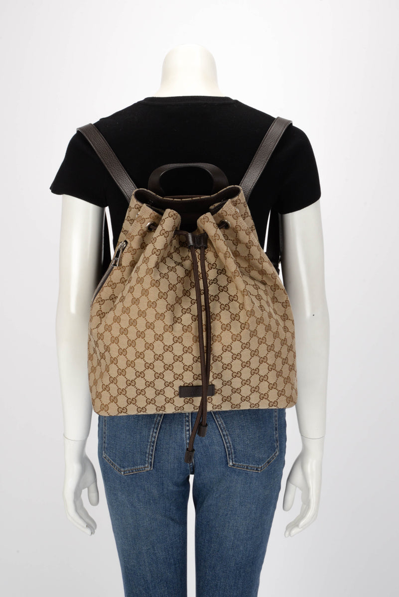 Gucci Beige GG Canvas Drawstring Backpack