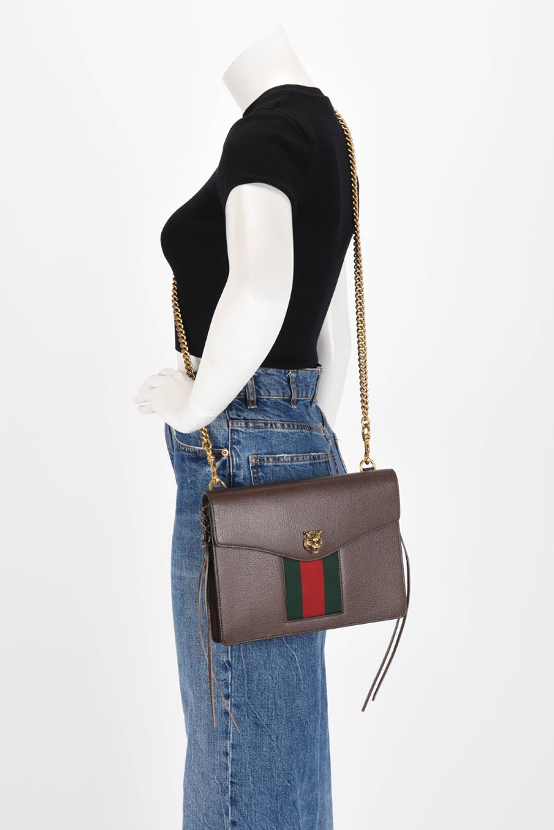 Gucci Brown Grained Calfskin Animalier Chain Bag