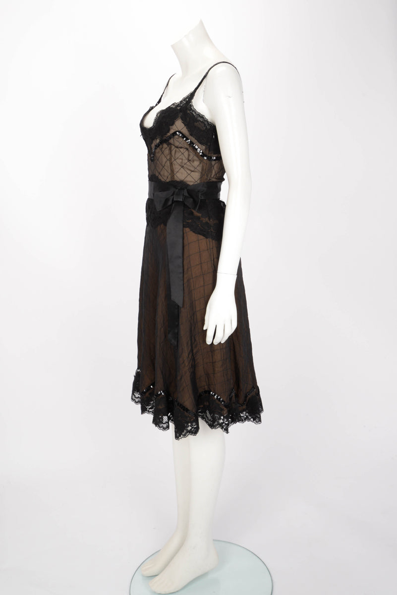 Dolce & Gabbana Black Lace Bow Waist-Detail Dress IT 40