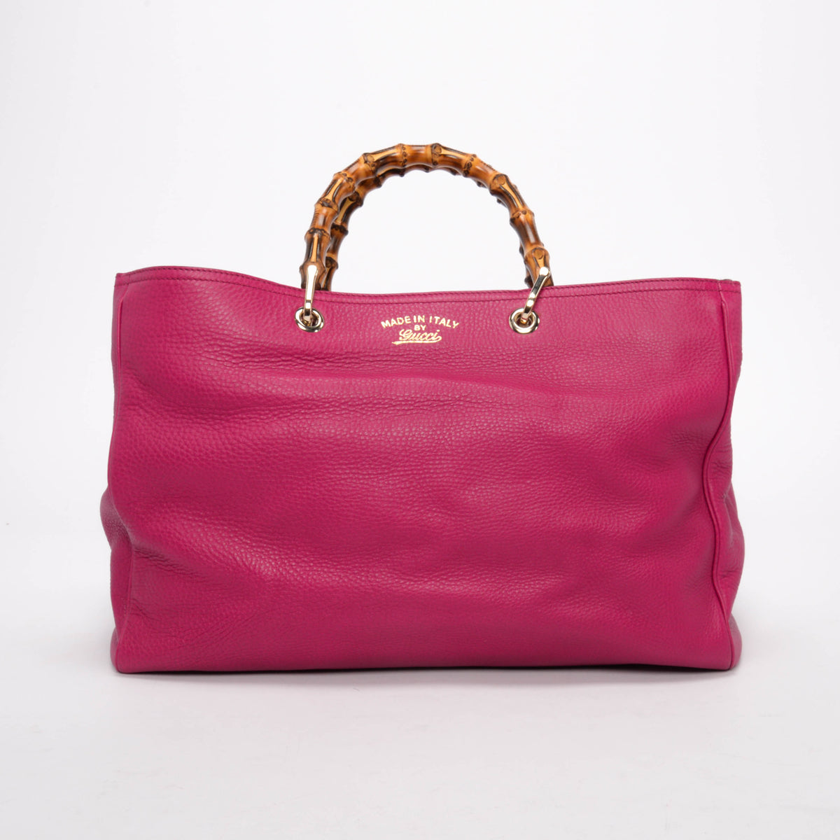 Gucci Fuchsia Calfskin Large Bamboo Shopper Tote