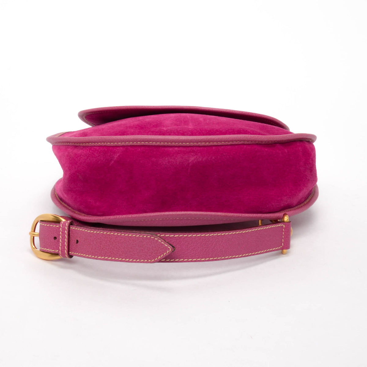 Gucci Vintage Bright Pink Suede Horsebit Sling Bag