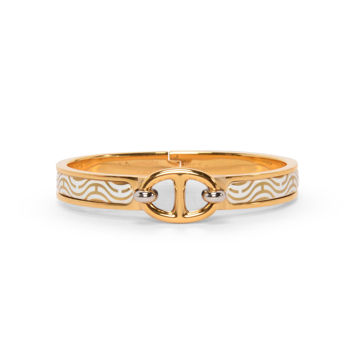 Hermes White & Gold Enamel Mini Clic Chaine d'Ancre Bracelet