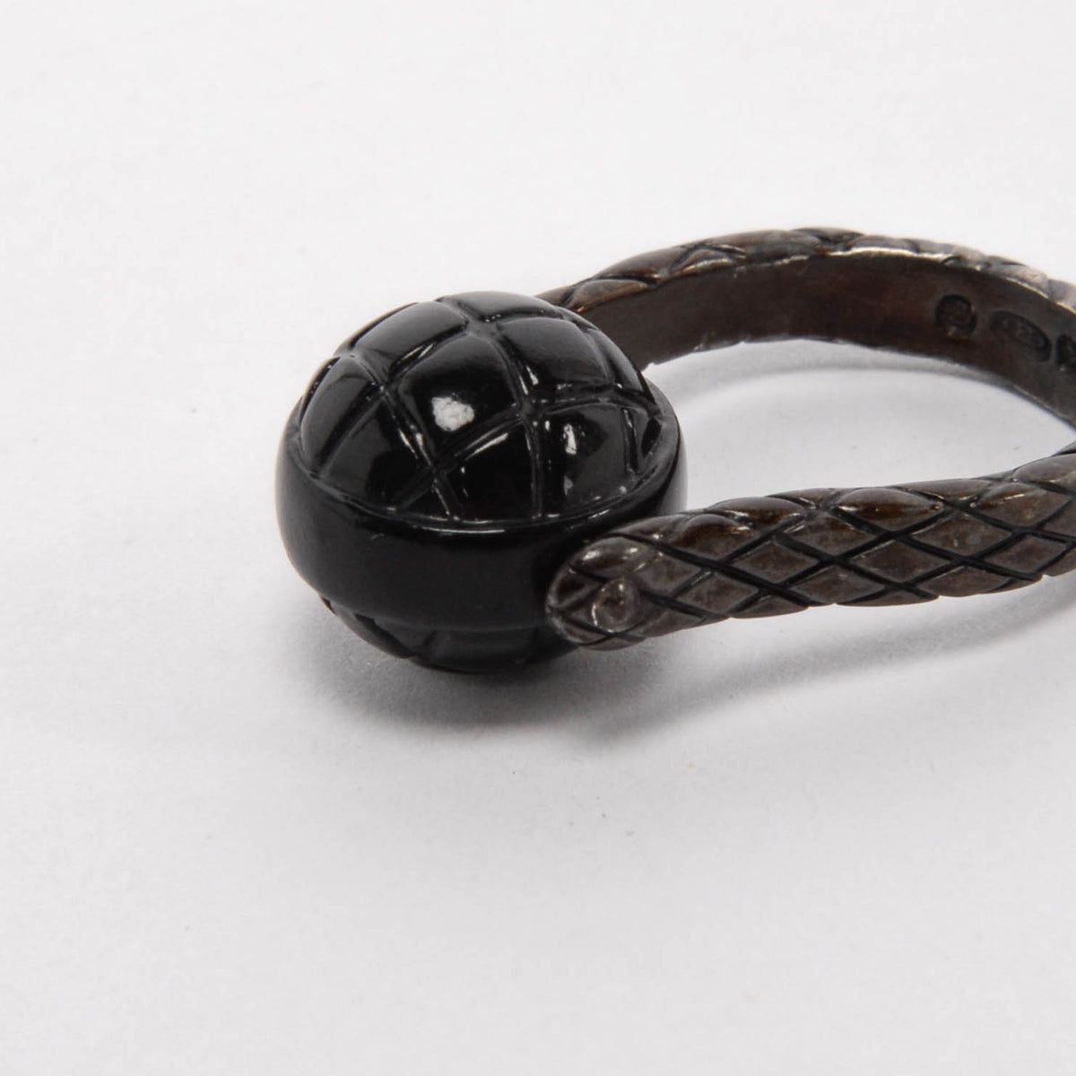 Bottega Veneta Black Silver Intrecciato Ball Ring