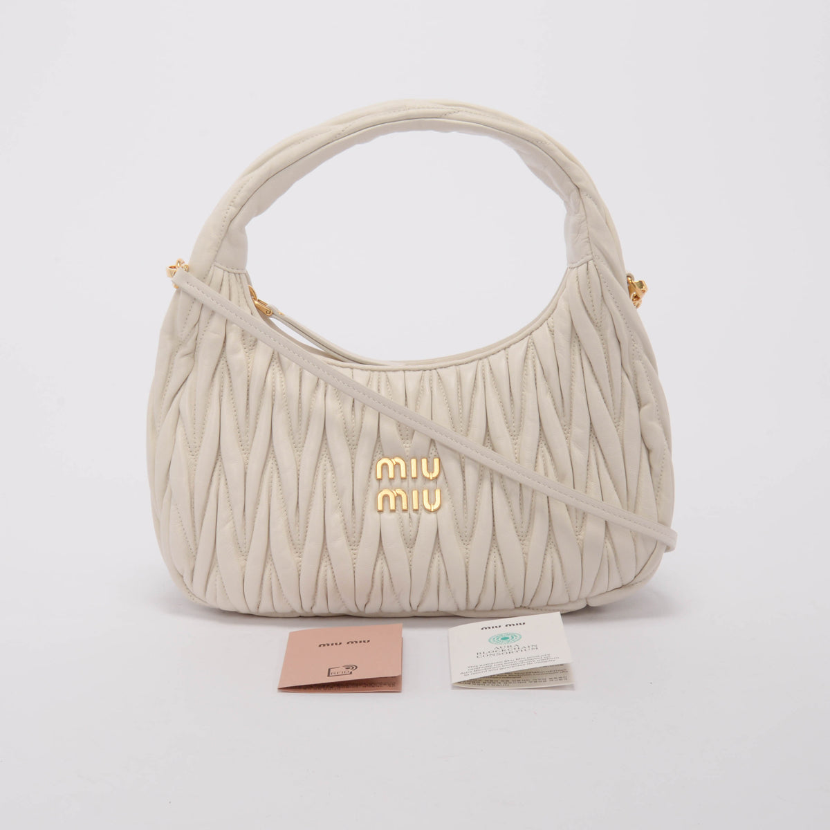 Miu Miu White Nappa Matelasse Medium Wander Bag