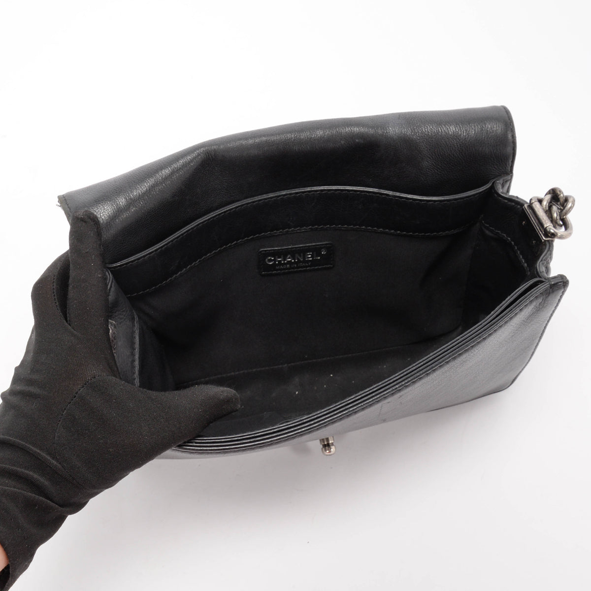 Chanel Black Calfskin Old Medium Reverso Boy Bag