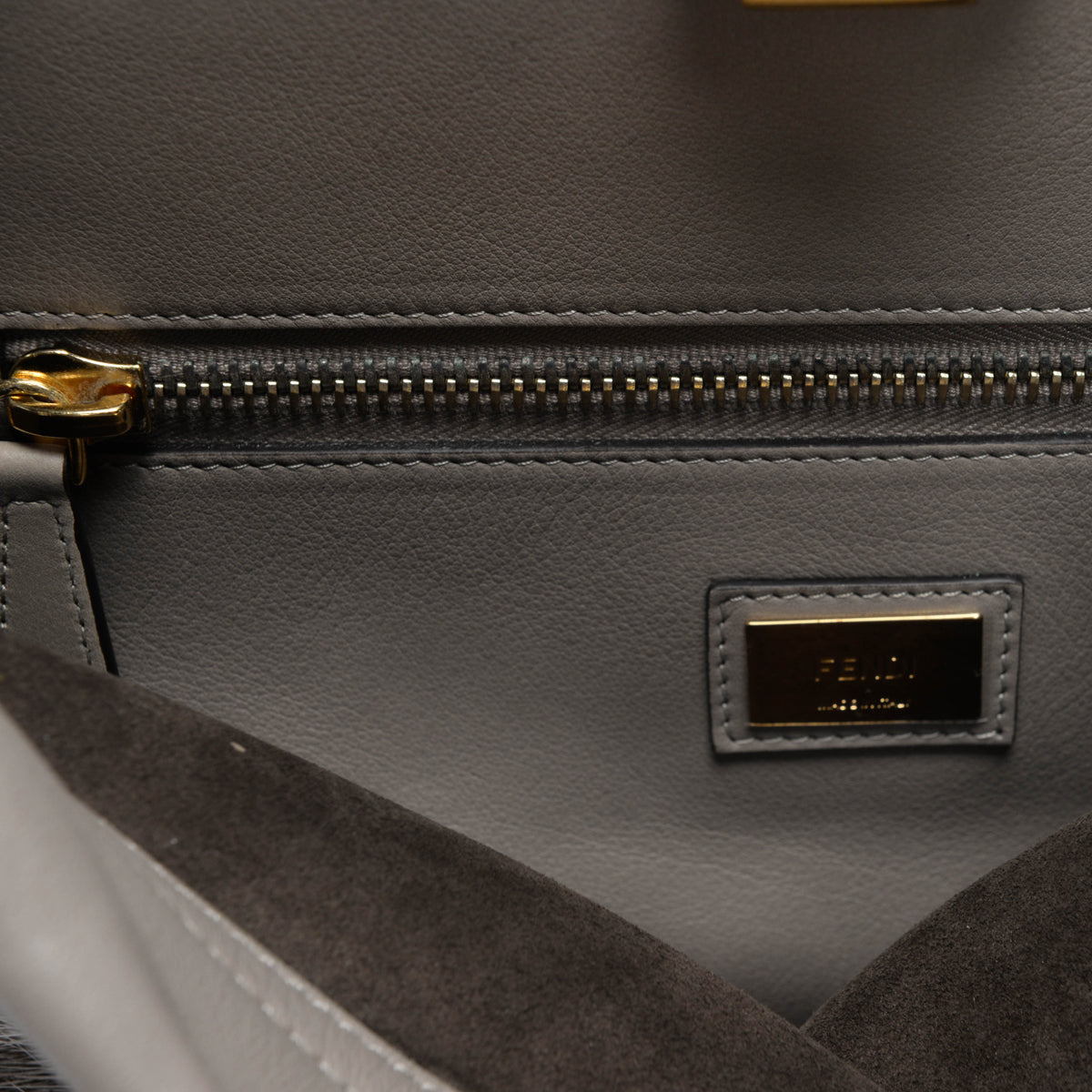 Fendi Taupe Leather & Fox Fur Large Peekaboo Tote
