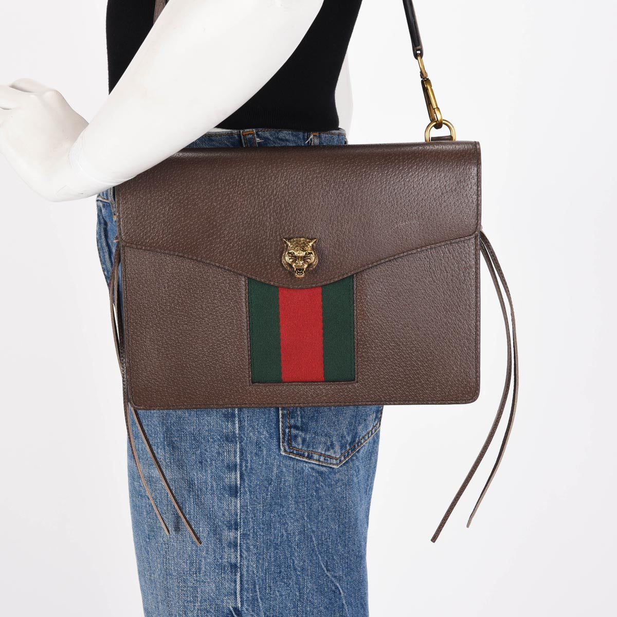 Gucci Brown Grained Calfskin Animalier Chain Bag