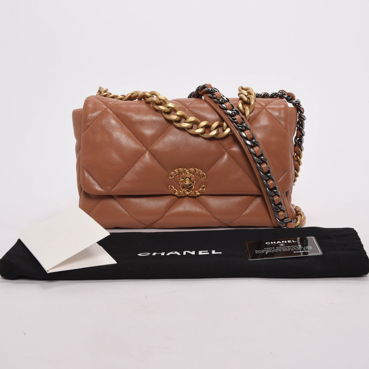 Chanel Tan Quilted Goatskin Large Chanel 19 Flap Bag