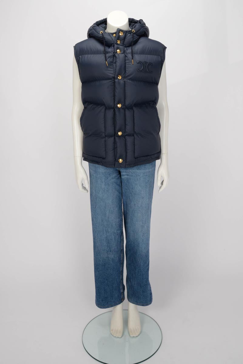 Celine Navy Nylon Oversized Sleeveless Puffer Jacket FR 40