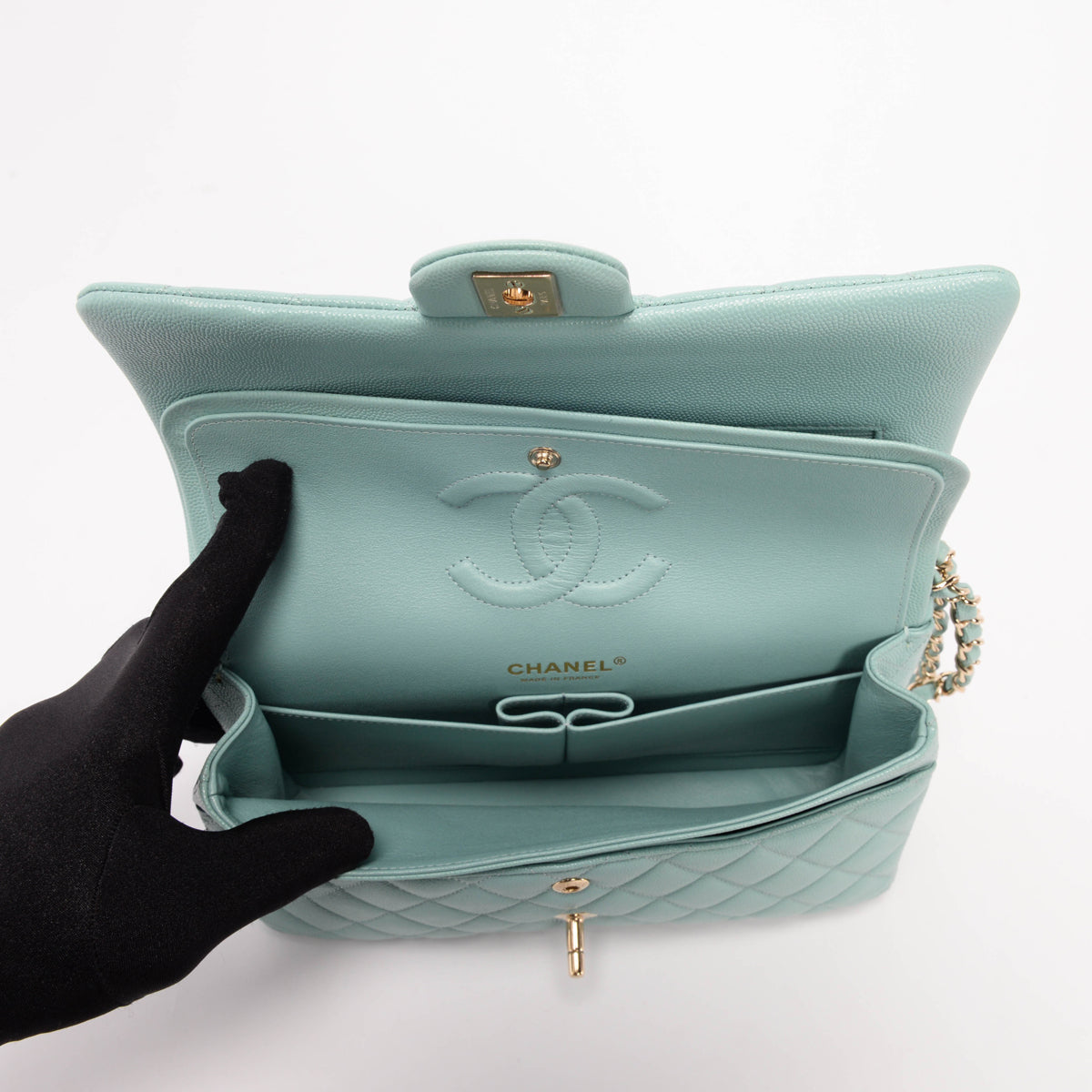 Chanel Tiffany Blue Quilted Caviar Medium Classic Flap Bag