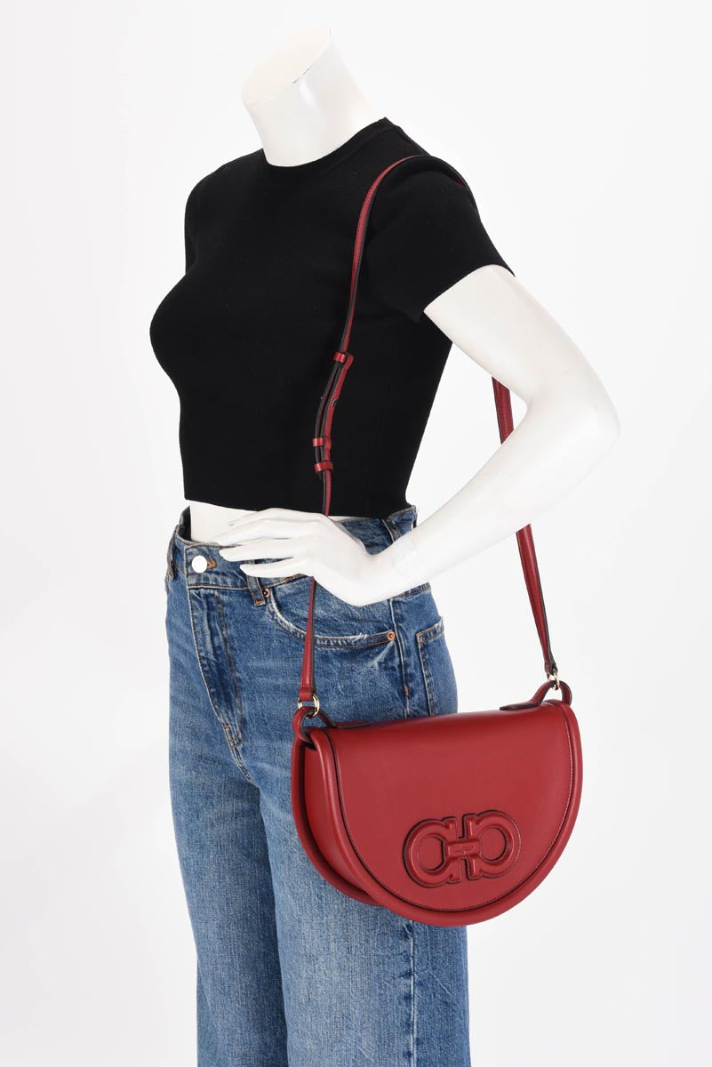 Ferragamo Red Sella Calfskin Aura Shoulder Bag