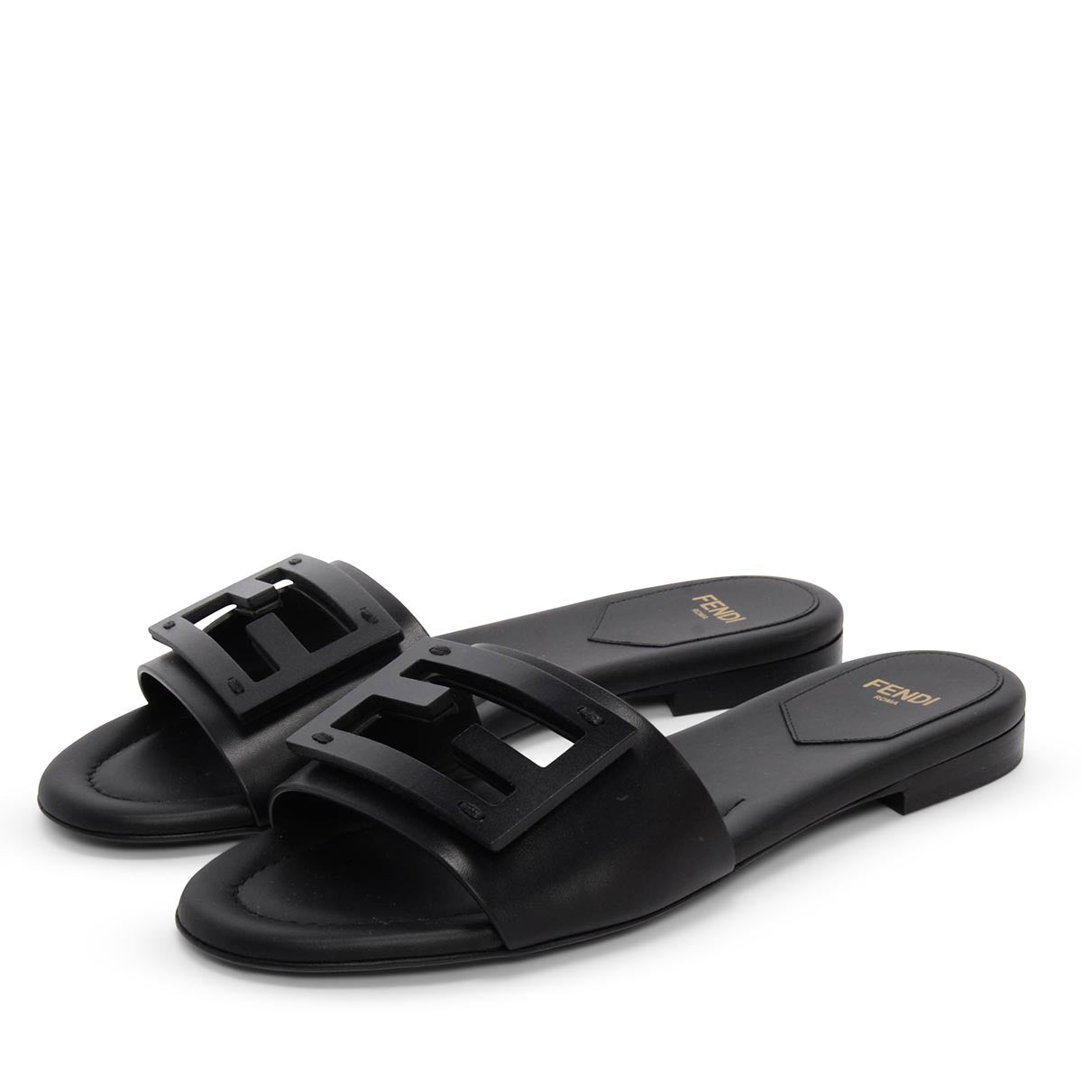 Fendi Black Leather Baguette Slides