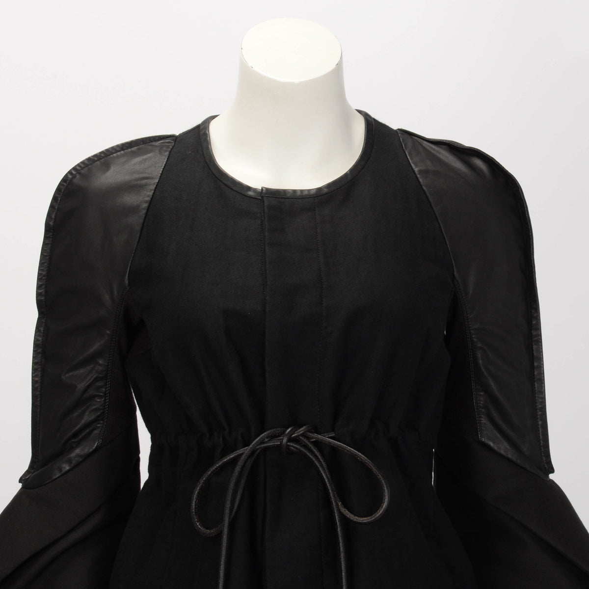 Rick Owens Black Cotton & Leather Bell Sleeve Jacket IT 44