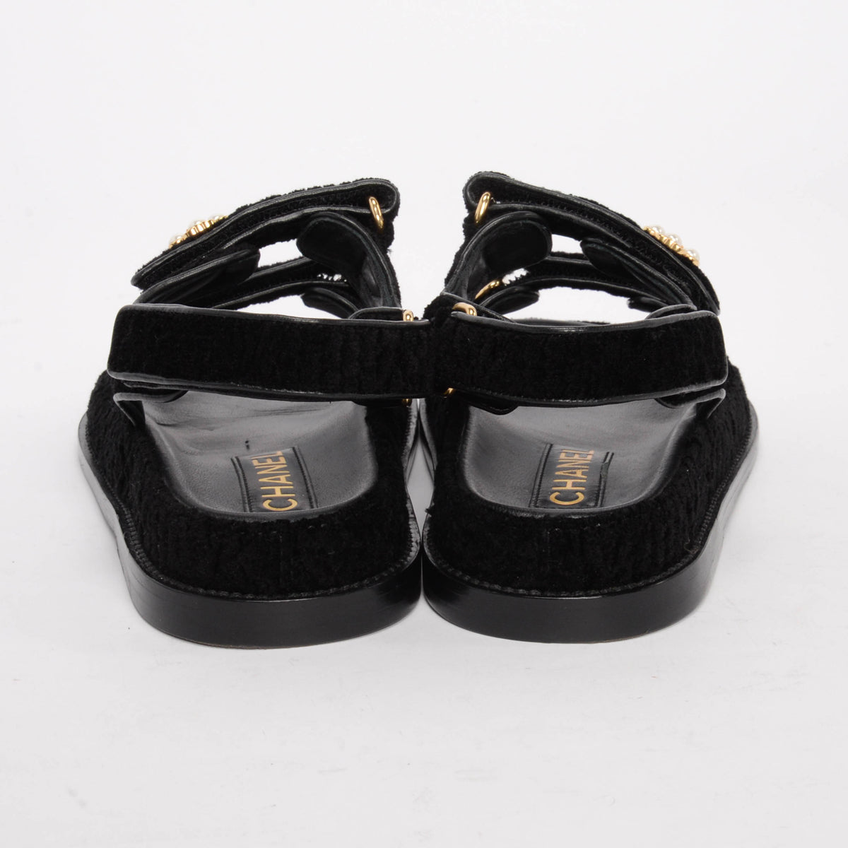 Chanel Black Tweed Gripoix CC Dad Sandals 35.5