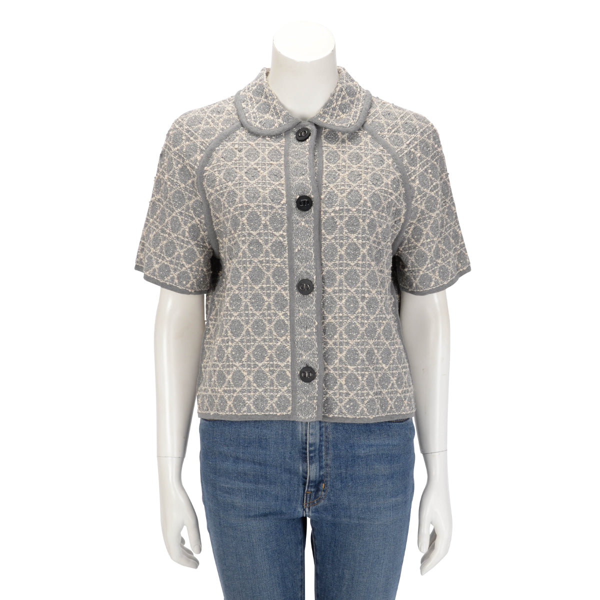Dior Grey Tweed Knit Macrocannage Short-Sleeved Jacket FR 42