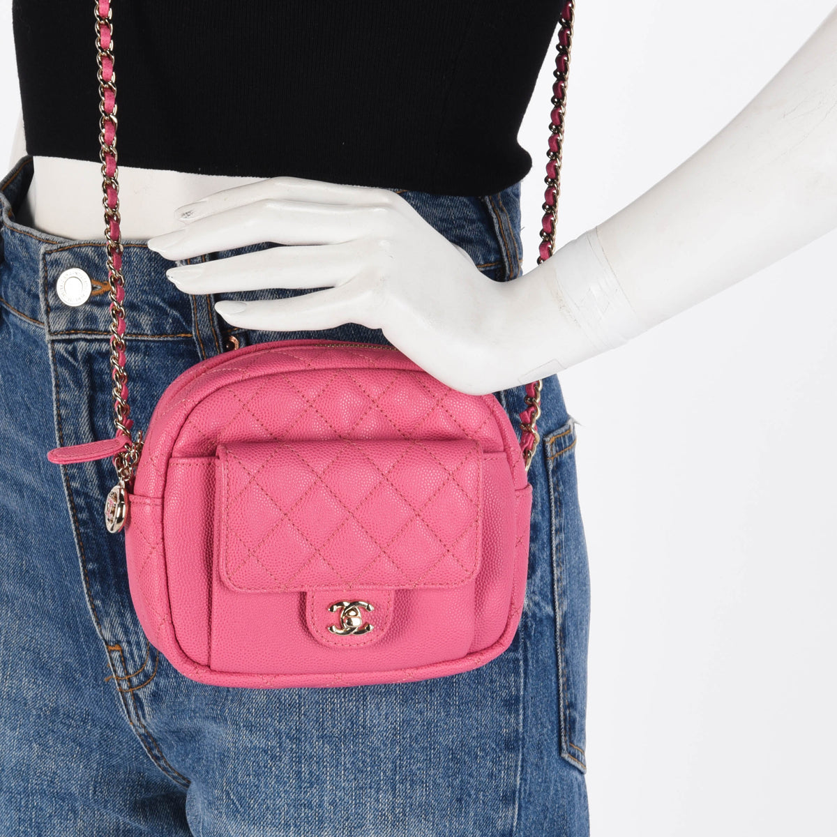 Chanel Pink Quilted Caviar CC Day Camera Case
