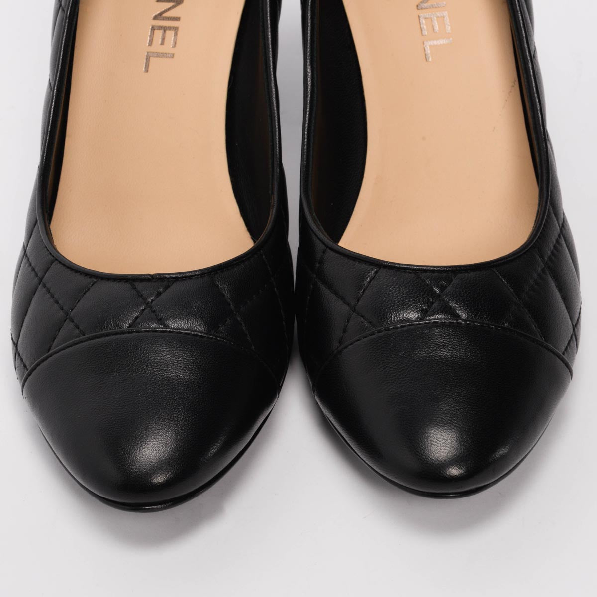 Chanel Black Quilted Lambskin Cap Toe Pumps 39.5