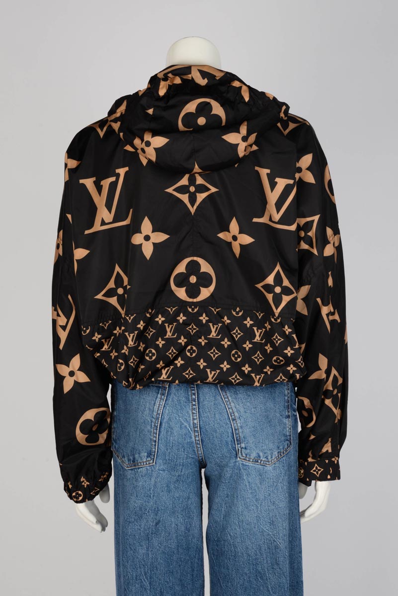 Louis Vuitton Black & Tan Nylon Monogram Hooded Jacket FR 42