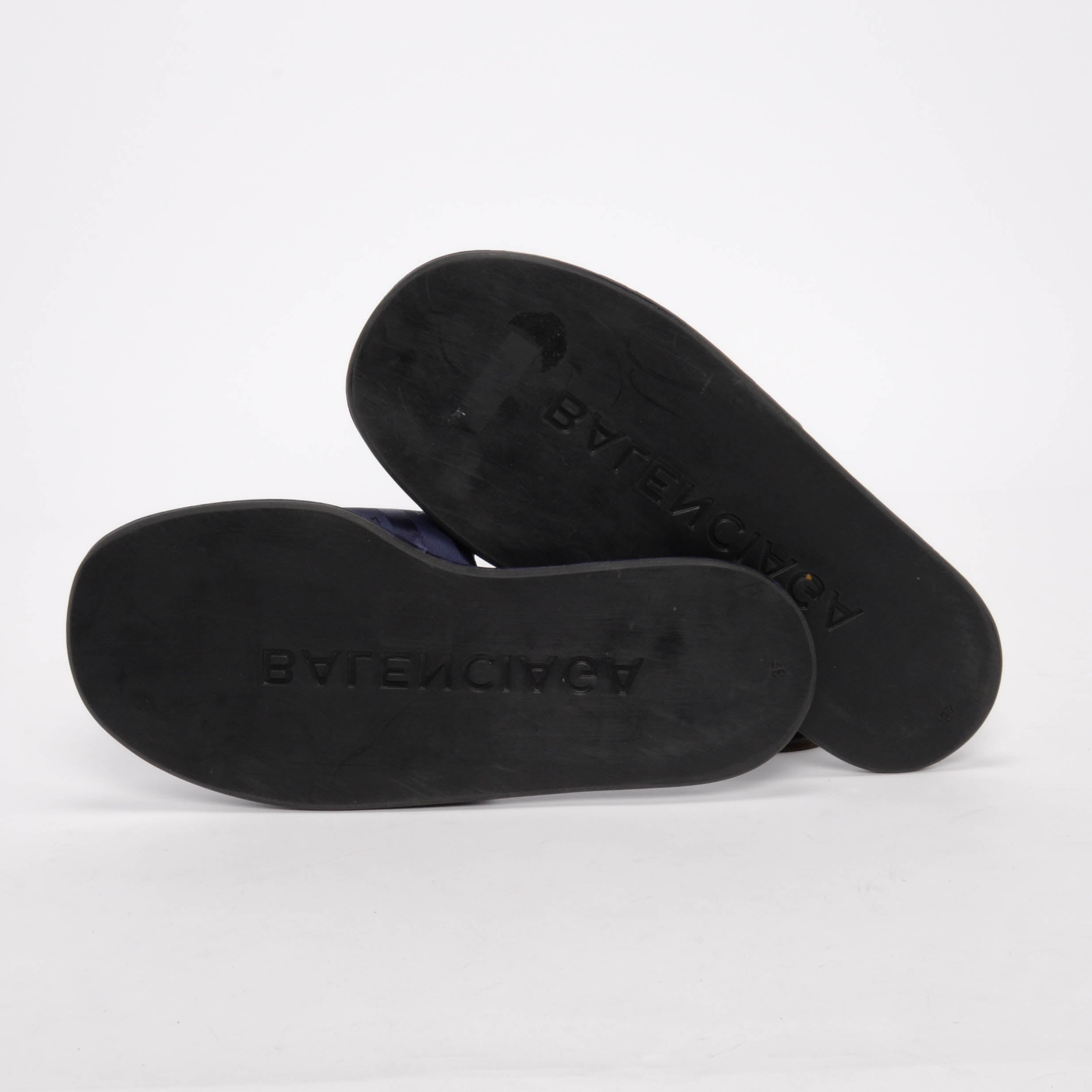 Balenciaga Navy Satin Jacquard Hotel Slides 37