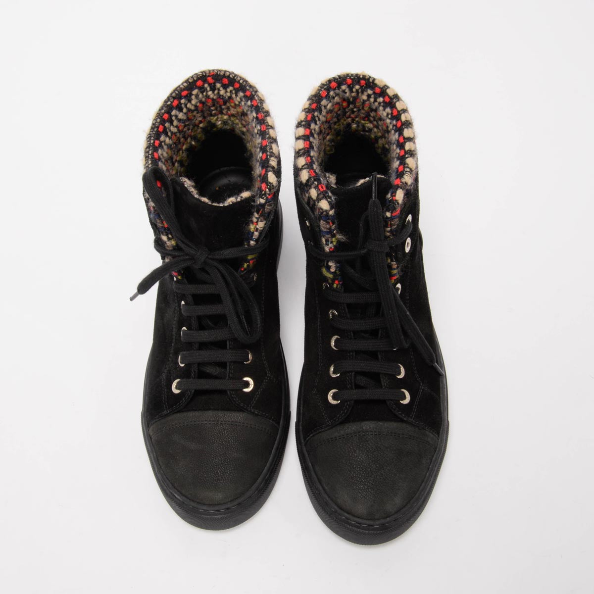 Chanel Black Tweed Hi-Top Sneakers 40