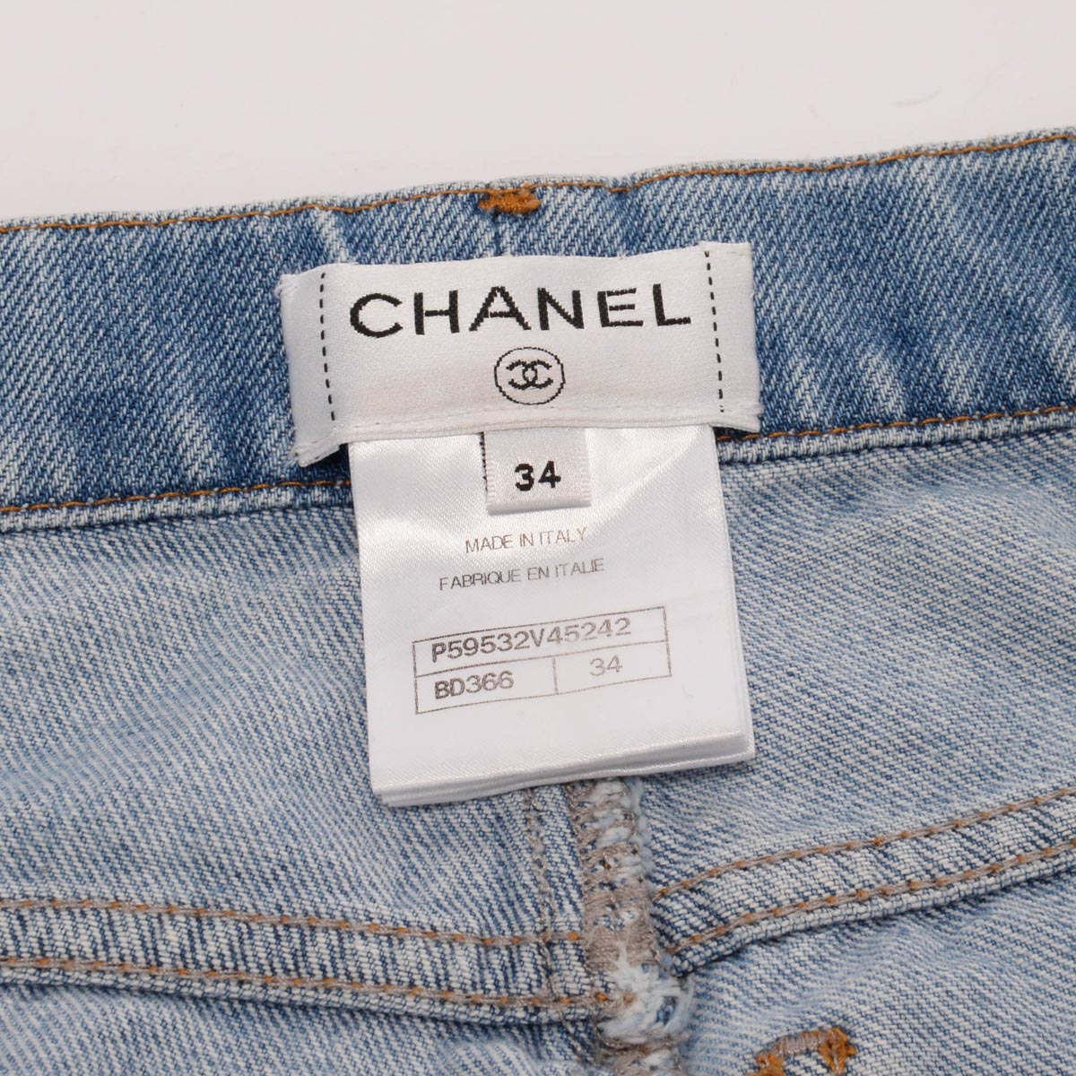 Chanel Blue Denim Braided Trim CC Pocket Jeans FR 34