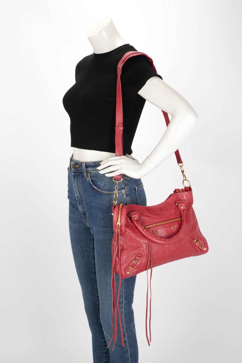 Balenciaga Raspberry Arena Lambskin Town Bag