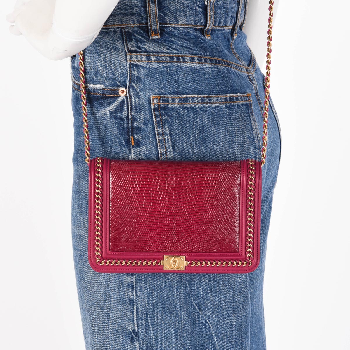 Chanel Magenta Lizard & Lambskin Chain Around Boy WOC